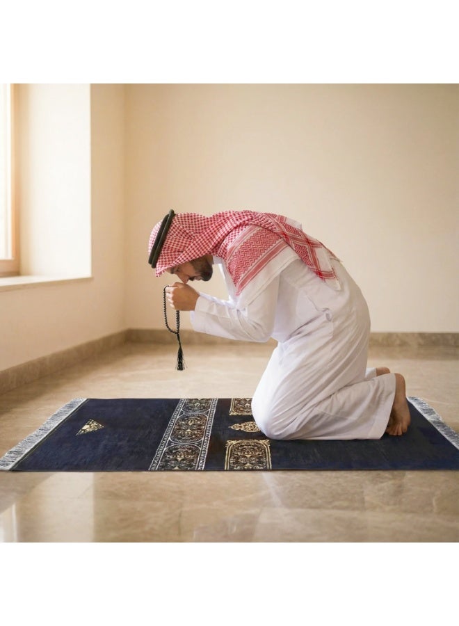 Hiras Muslim Prayer Rug with Prayer Beads, Portable Cylinder Gift Box, Waterproof Taffeta Fabric, Foldable Prayer Mat,  Soft Islamic Gift Set (Black) - Image 3